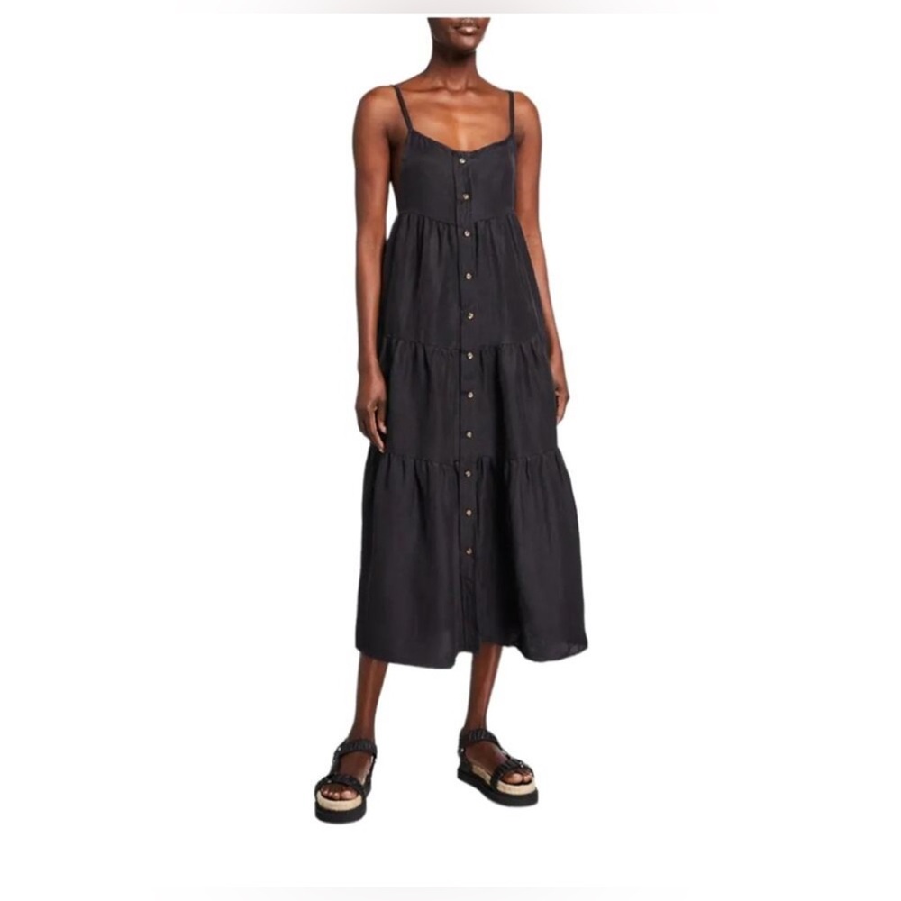 Anemone Black  Spaghetti Strap Midi Dress